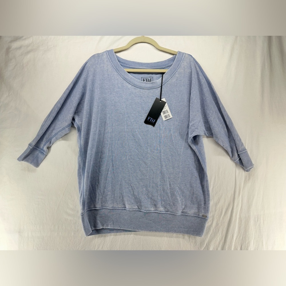 FDJ Boat Neck Pullover 3/4 Sleeve Top Sweatshirt French Terry Blue Womens‎ L